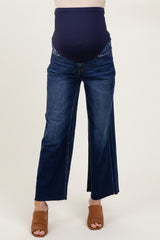 Navy Blue Raw Hem Wide Leg Maternity Jeans