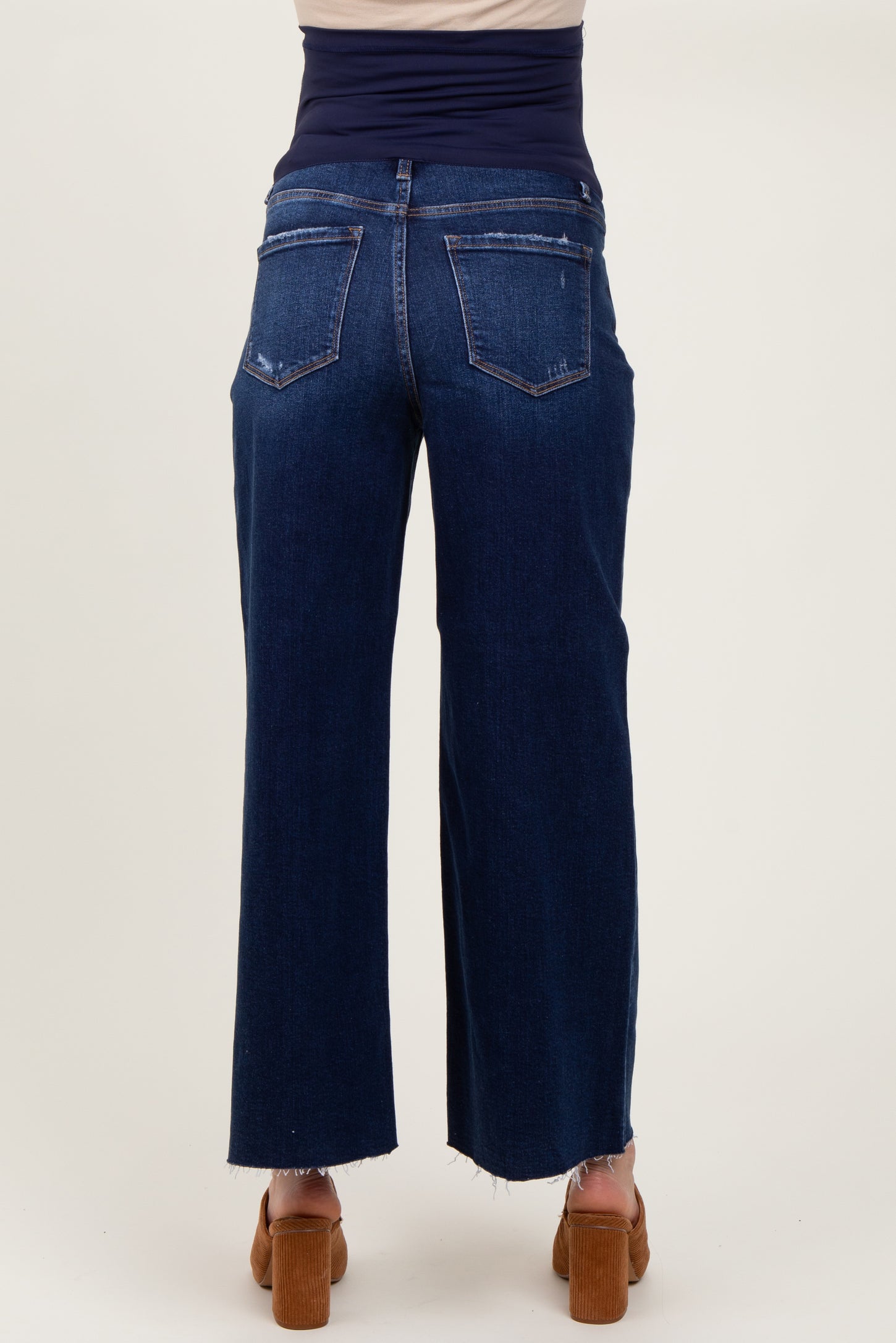 Navy Blue Raw Hem Wide Leg Maternity Jeans