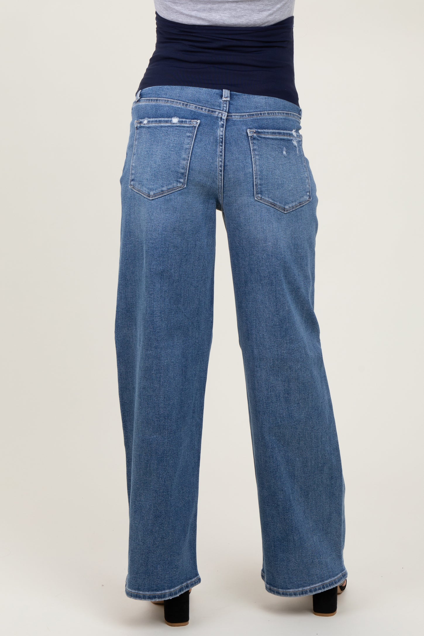 Blue Distressed Open Knee Wide Leg Maternity Jeans