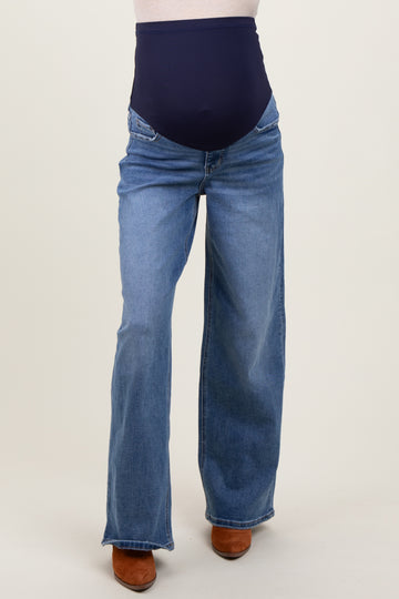 Blue Washed Wide Leg Maternity Jeans