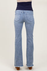 Light Blue Distressed Fringe Hem Flare Leg Maternity Jeans