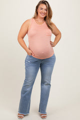 Light Blue Distressed Fringe Hem Flare Leg Maternity Plus Jeans