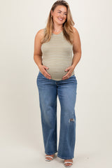 Blue Distressed Open Knee Wide Leg Maternity Plus Jeans