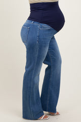 Blue Raw Cut Hem Flare Leg Maternity Leg Jeans