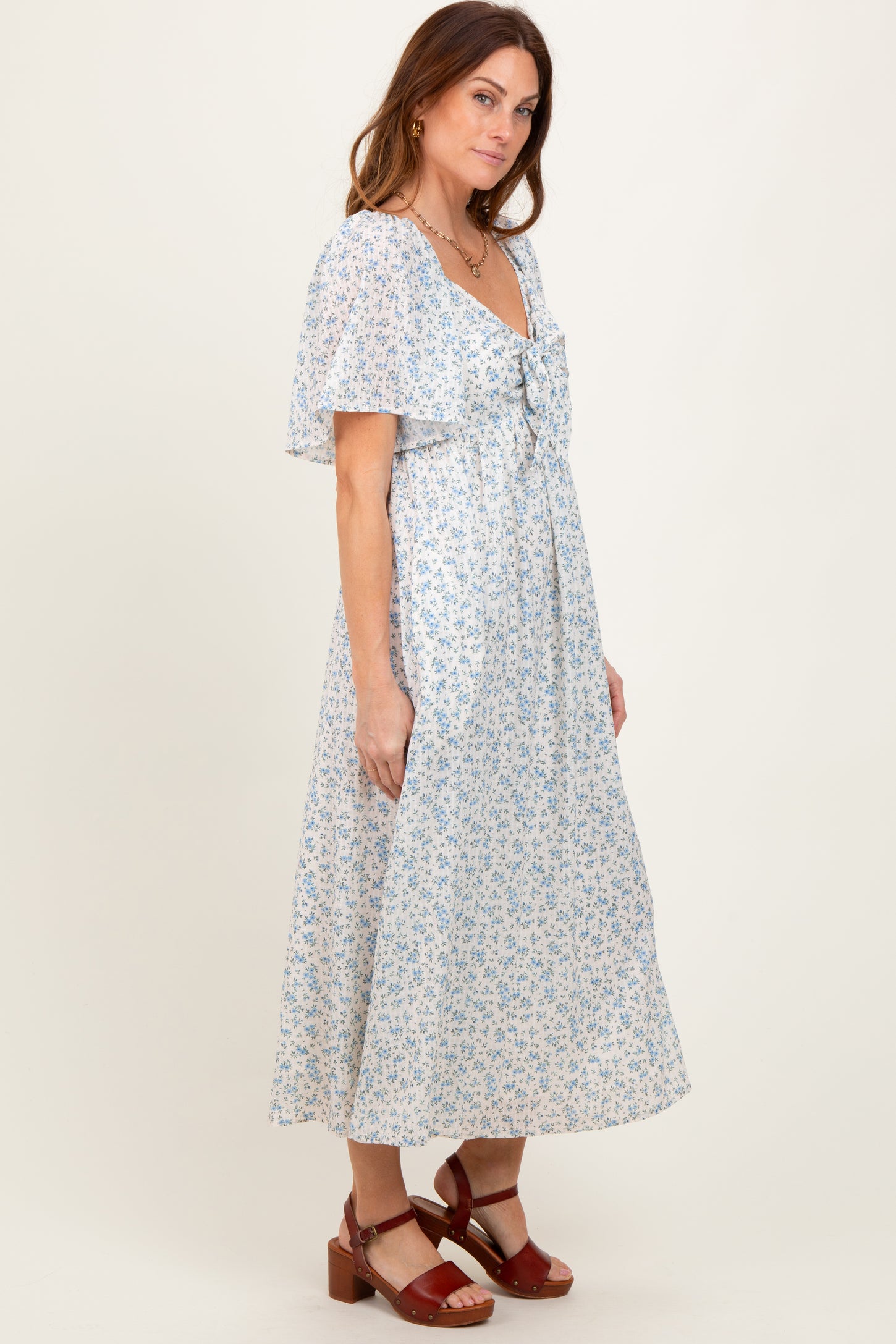 front tie midi dress Touch Of Lawn Size medium measures 43 from shoulder to hem Linen Cotton Front Tie Midi