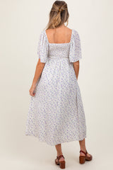 Lavender Floral Front Tie Maternity Midi Dress