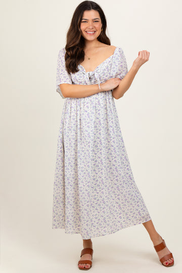 Lavender Floral Front Tie Midi Dress