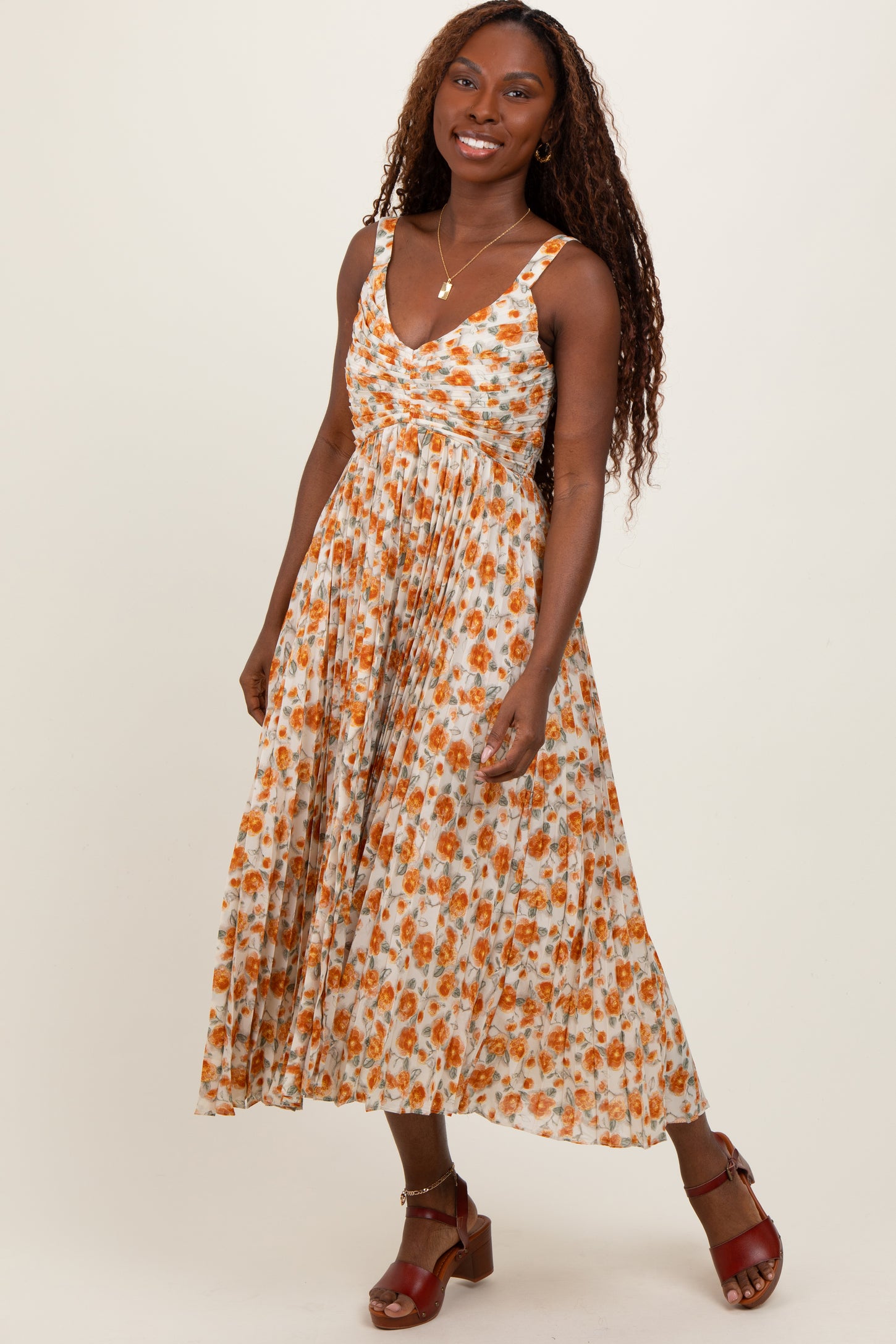 peach floral midi dress Tale As Old As Time Light Peach Floral Midi Dress