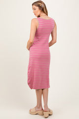 Mocha Striped Knit Sleeveless Maternity Midi Dress