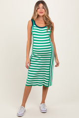 Green Mixed Stripe Ribbed Knit Sleeveless Maternity Midi Dress