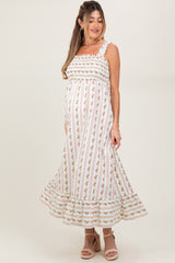 Red Floral Smocked Sleeveless Maternity Maxi Dress