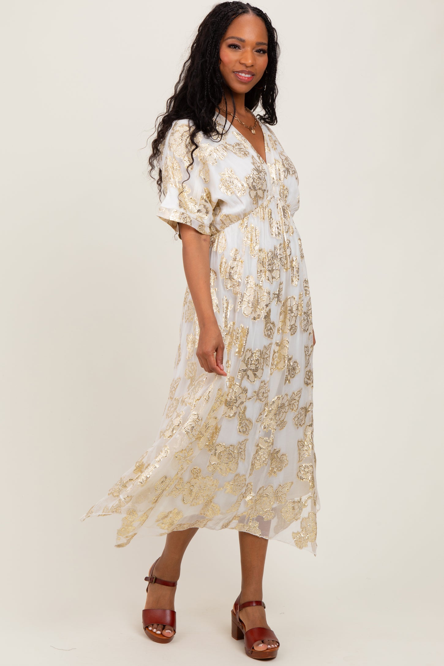 cream metallic dress Selene Metal Twist Dress in Cream