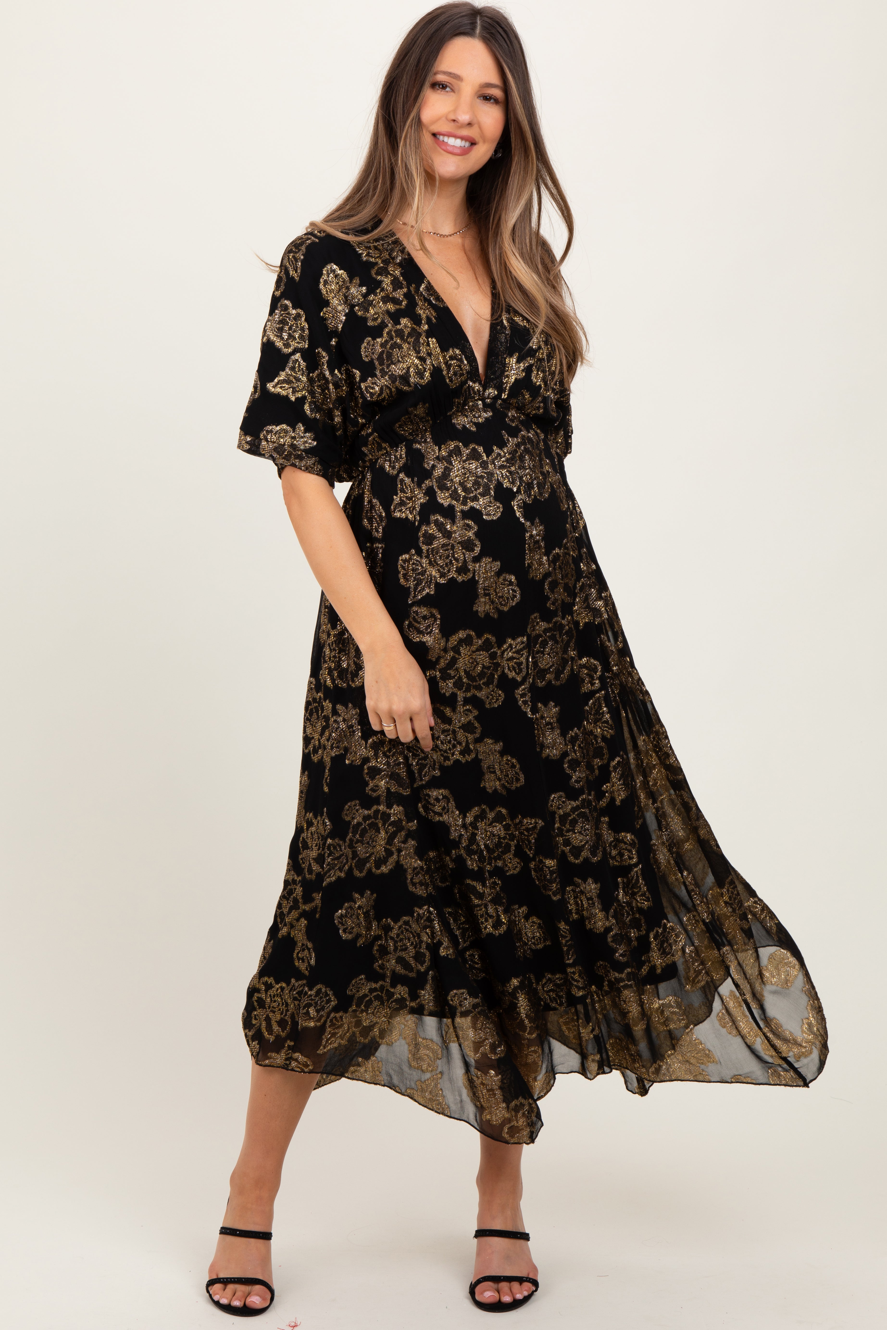 Black Metallic Floral Jacquard Overlay Maternity Maxi Dress PinkBlush Black Metallic Floral Jacquard Overlay Maternity Maxi Dress PinkBlush