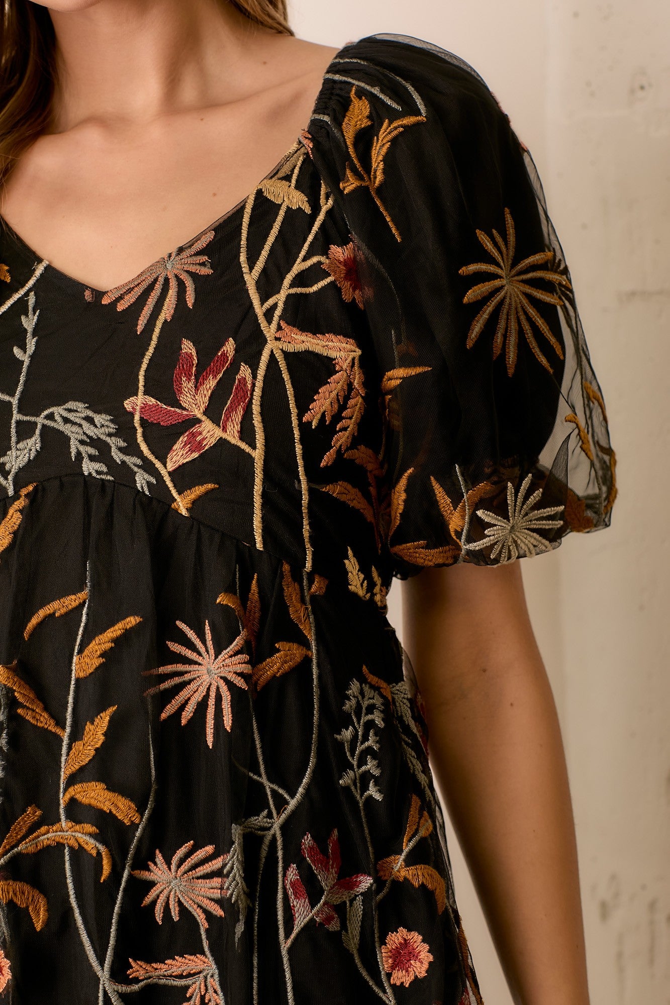 Black Embroidered Floral Mesh Overlay Midi Dress PinkBlush Black Embroidered Floral Mesh Overlay Midi Dress PinkBlush