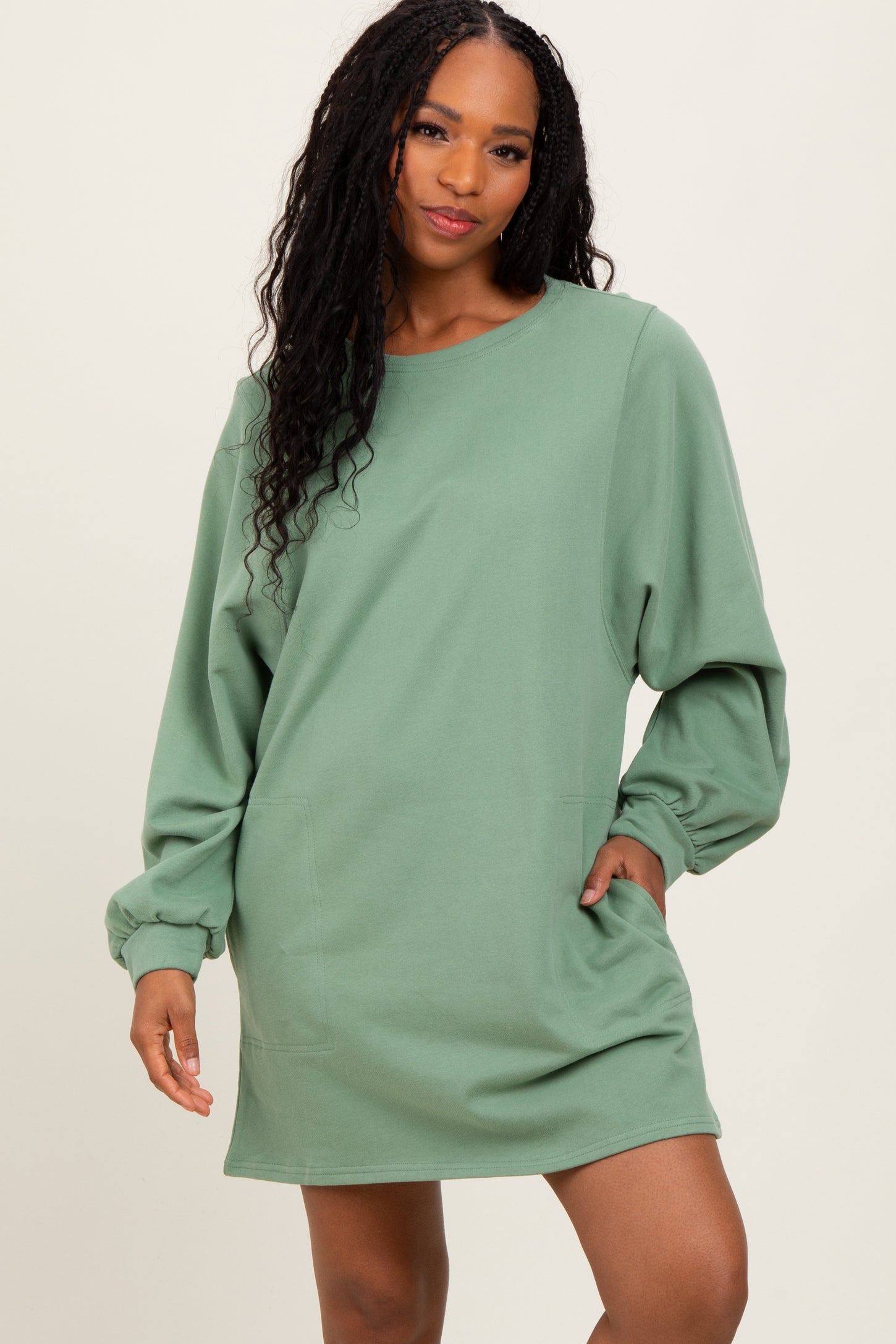 olive green sweatshirt dress Chill On The Horizon Sweater Dress In Army Green