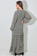 Black Floral Chiffon V-Neck Ruffle Tiered Maxi Dress