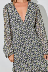 Black Floral Chiffon V-Neck Ruffle Tiered Maxi Dress