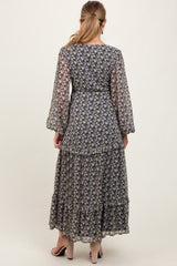 Black Floral Chiffon V-Neck Ruffle Tiered Maternity Maxi Dress