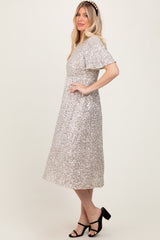 Gold Sequin Short Sleeve Midi Dress