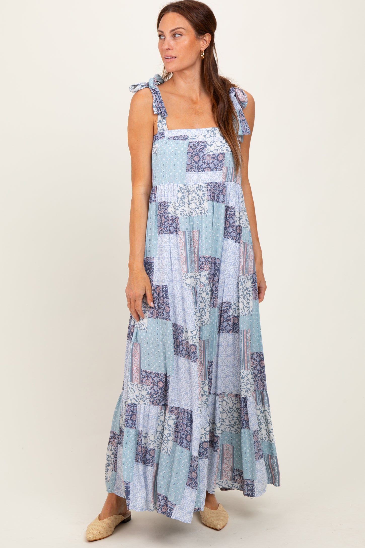 blue patchwork maxi dress blue patchwork dress Poppy