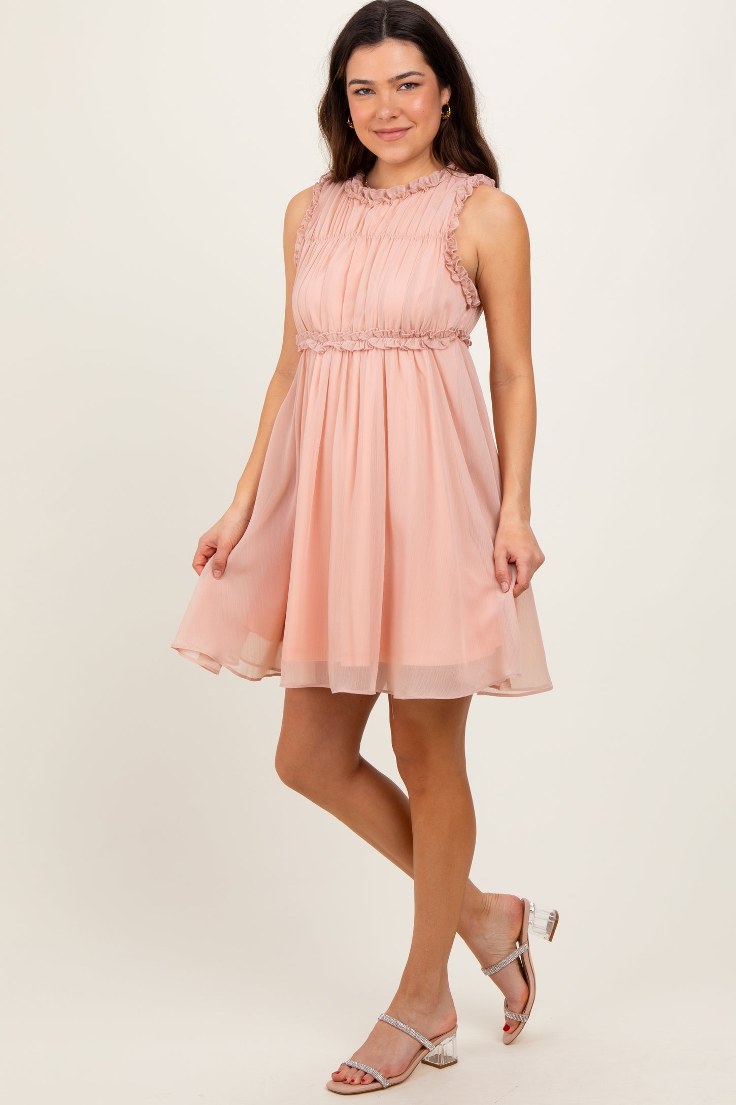 Peach Ruffle Detail Sleeveless Mini Dress