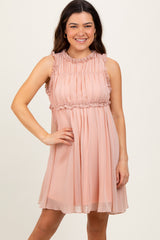 Peach Ruffle Detail Sleeveless Maternity Mini Dress