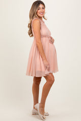 Peach Ruffle Detail Sleeveless Maternity Mini Dress