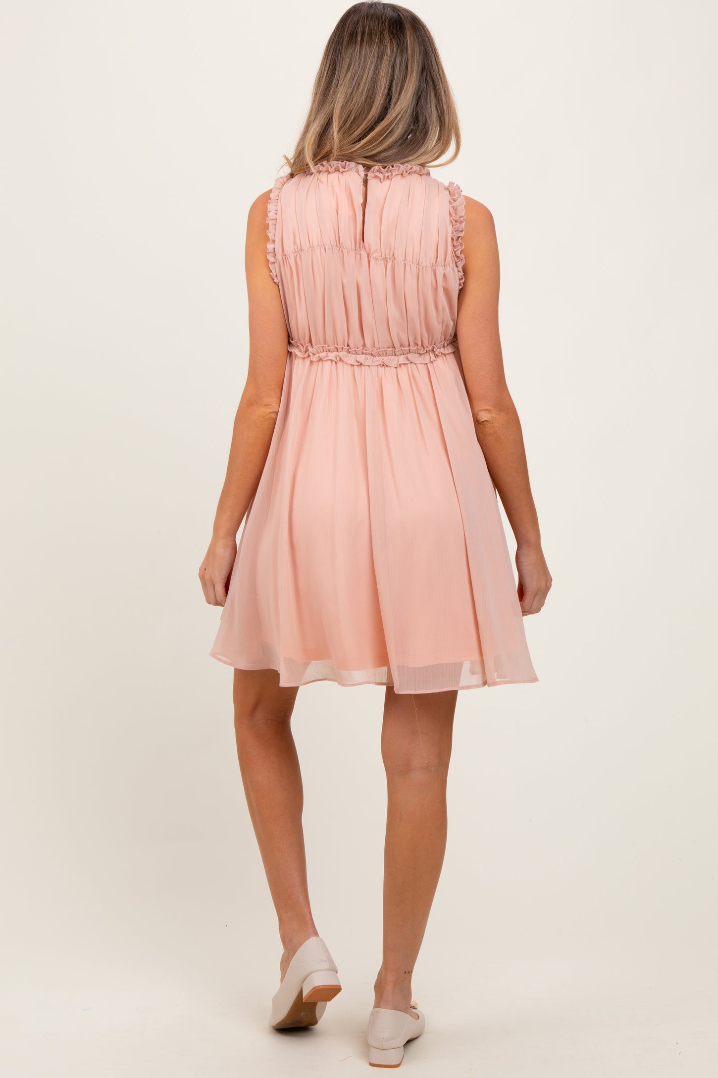 Peach Ruffle Detail Sleeveless Maternity Mini Dress