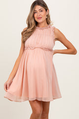 Peach Ruffle Detail Sleeveless Maternity Mini Dress