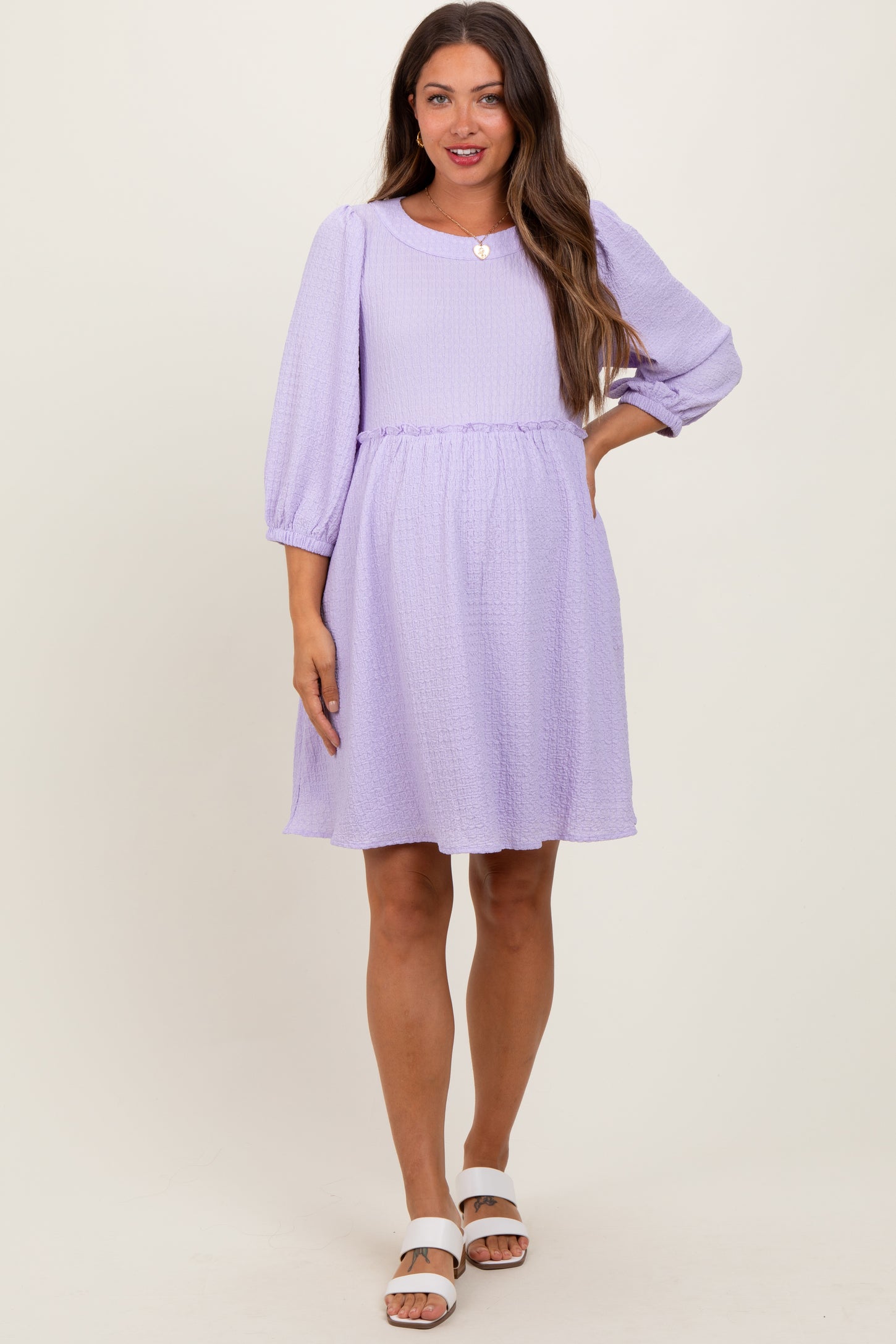Lavender Knit Ruffle Trim Maternity Dress
