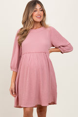 Mauve Knit Ruffle Trim Maternity Dress