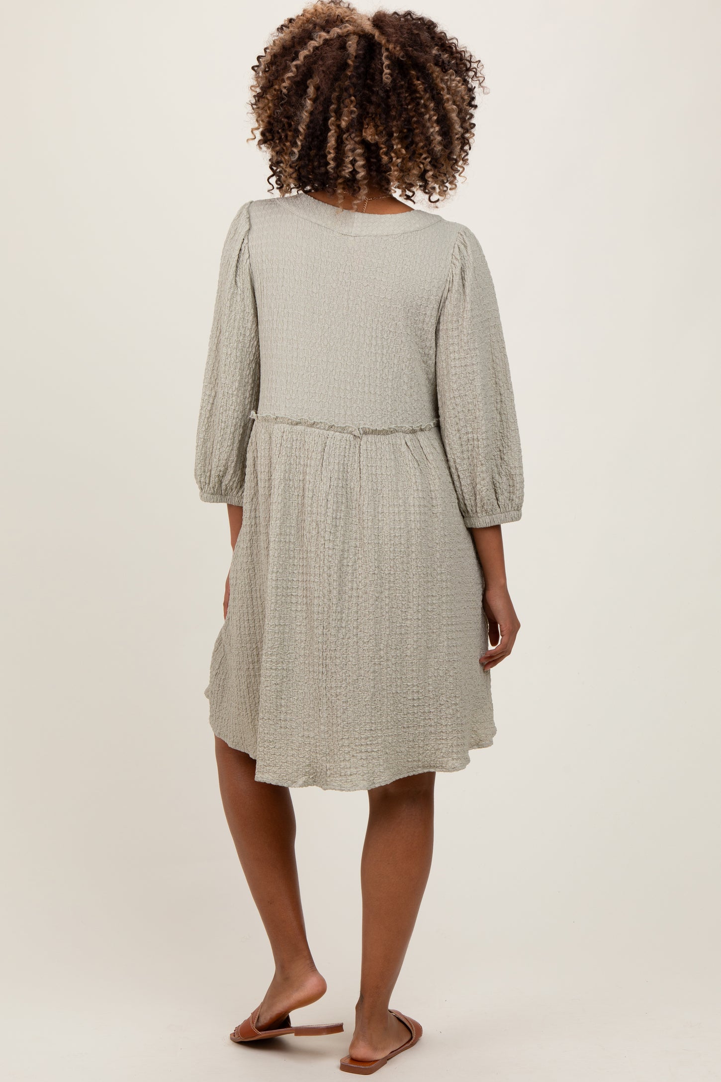 Sage Knit Ruffle Trim Maternity Dress