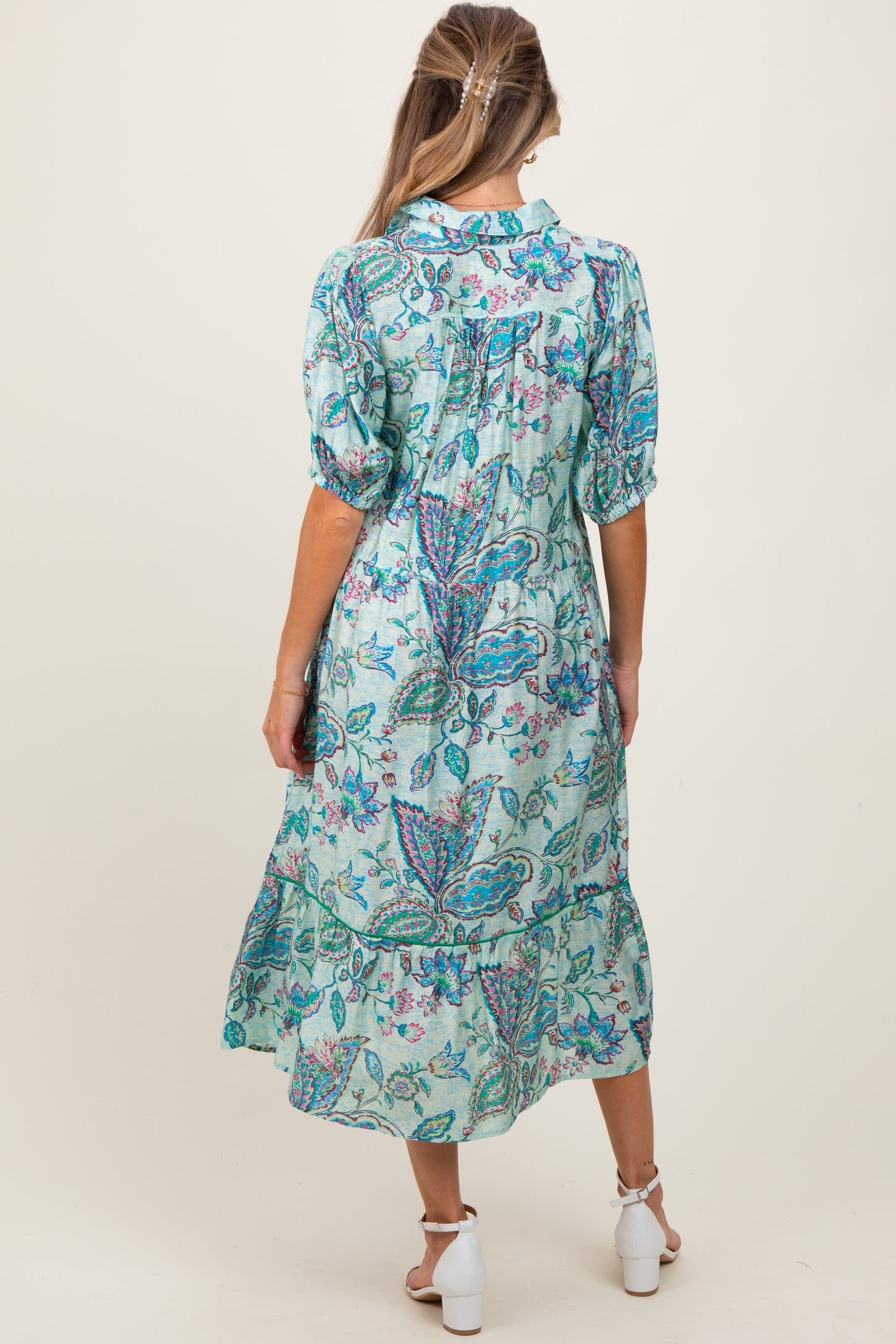 aqua ruffled midi dress Ruffled Aqua Swim Cover-Up Midi Dress M
