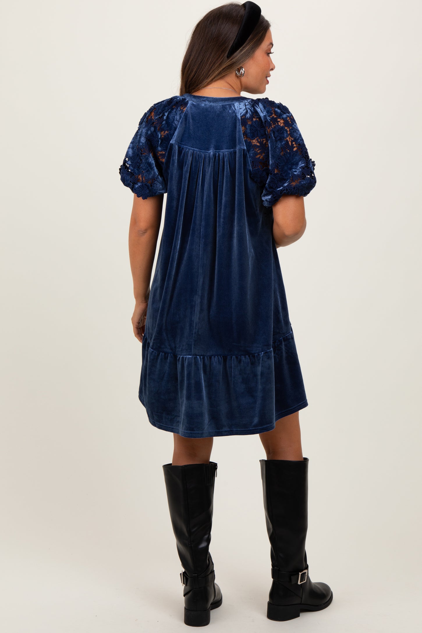Blue Velvet Floral Lace Short Sleeve Maternity Dress PinkBlush Blue Velvet Floral Lace Short Sleeve Maternity Dress PinkBlush