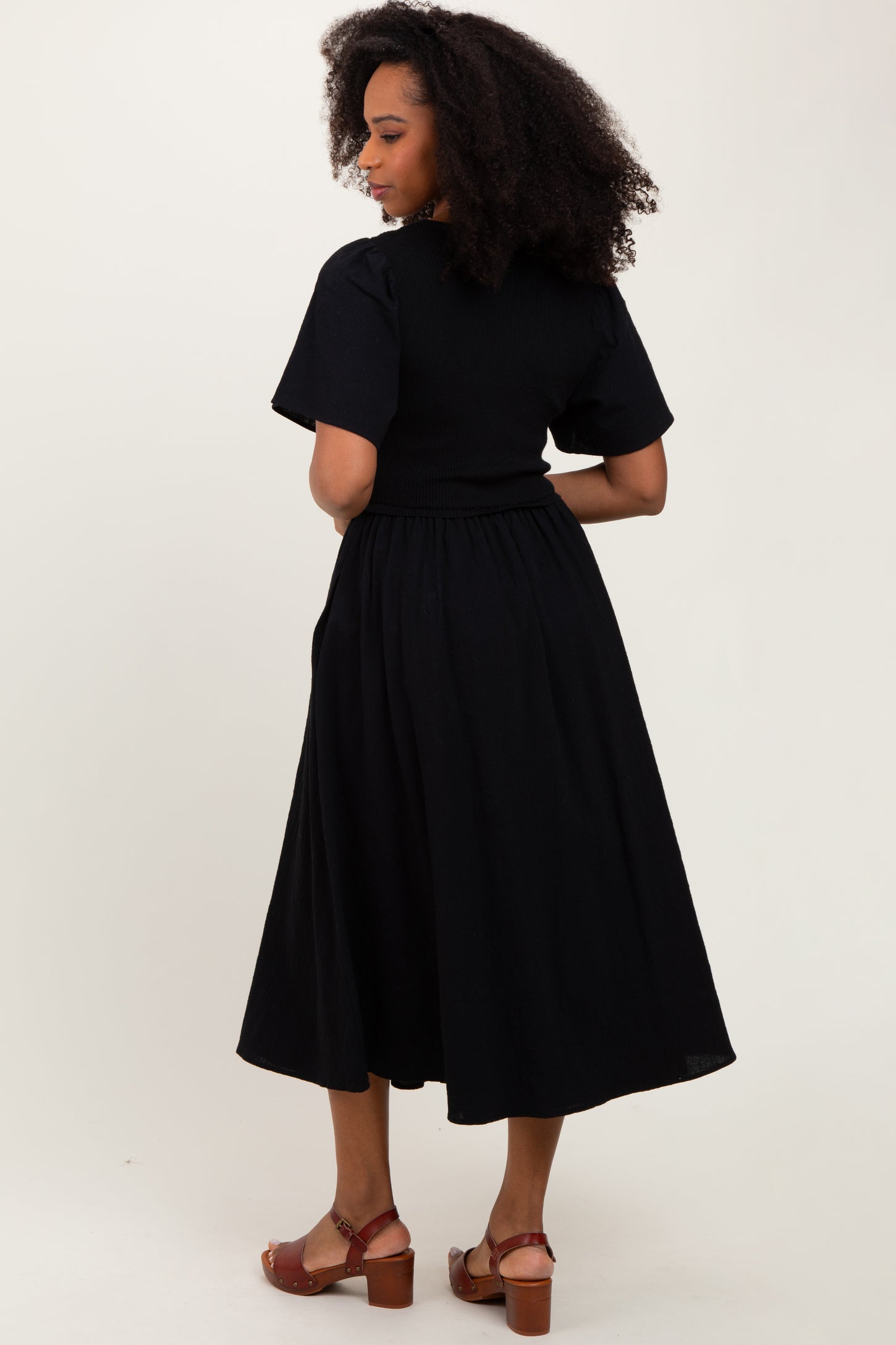 black ribbed dress midi Marine Layer Lexi Rib Long-Sleeve Midi Dress