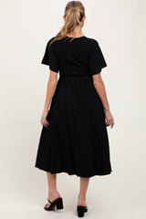 Black Ribbed Knit Contrast Top Maternity Midi Dress