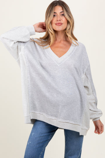 Heather Grey Contrast French Terry Maternity Long Sleeve Top