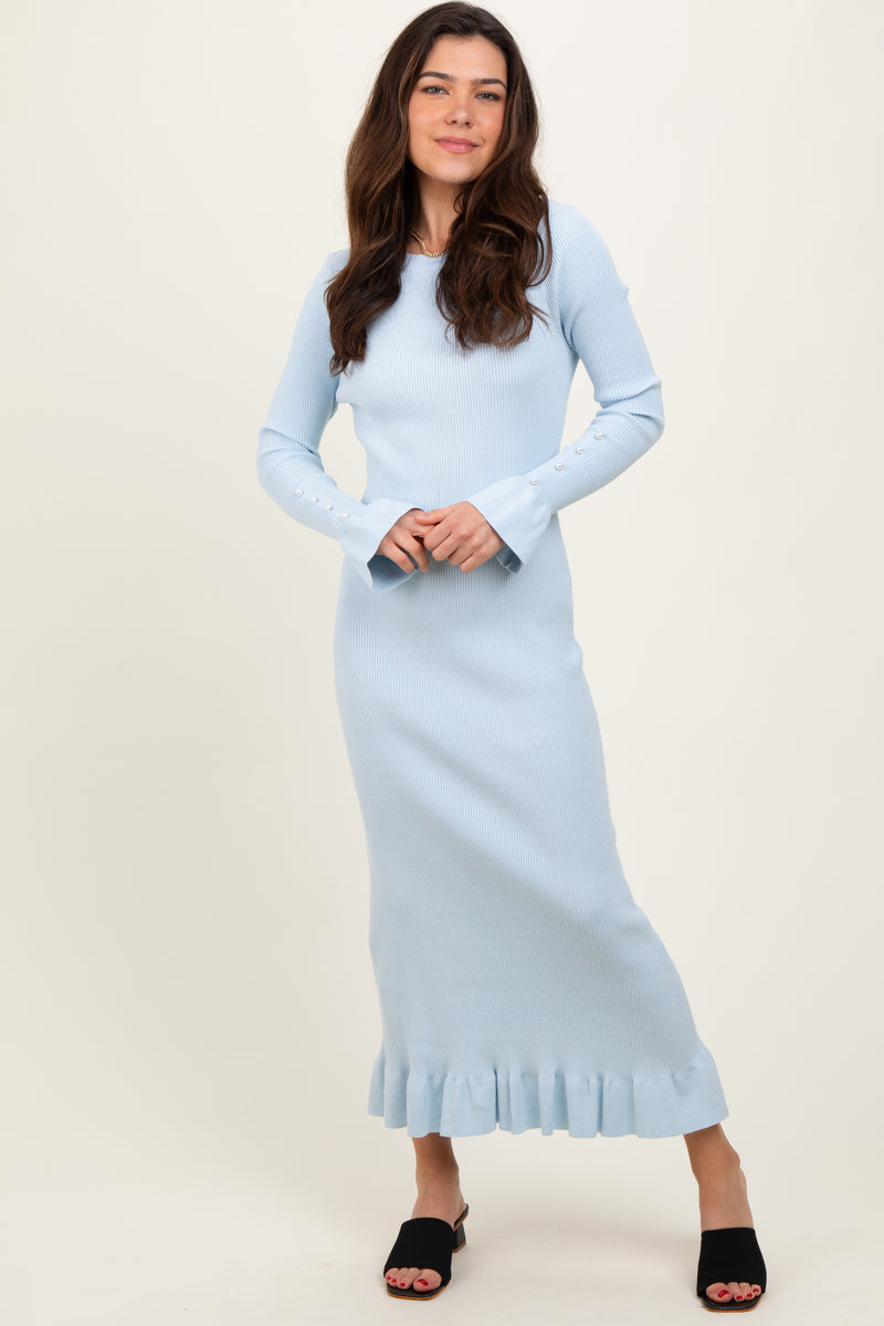 Light Blue Ribbed Knit Bow Back Maxi Dress Light Blue Ribbed Knit Bow Back Maxi Dress