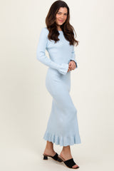Light Blue Ribbed Knit Bow Back Maxi Dress