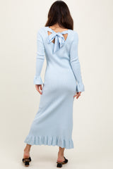 Light Blue Ribbed Knit Bow Back Maxi Dress