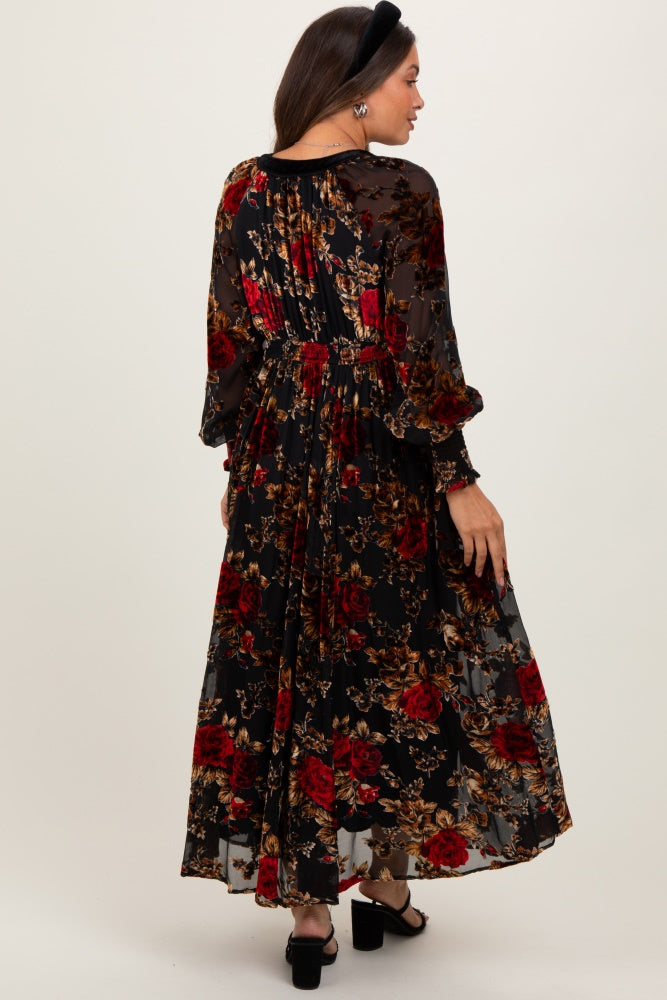 red rose print maxi dress Red Rose Print Spaghetti Strap Maxi Dress For Women Romantic Style