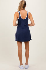 Navy Contrast Trim Romper Dress