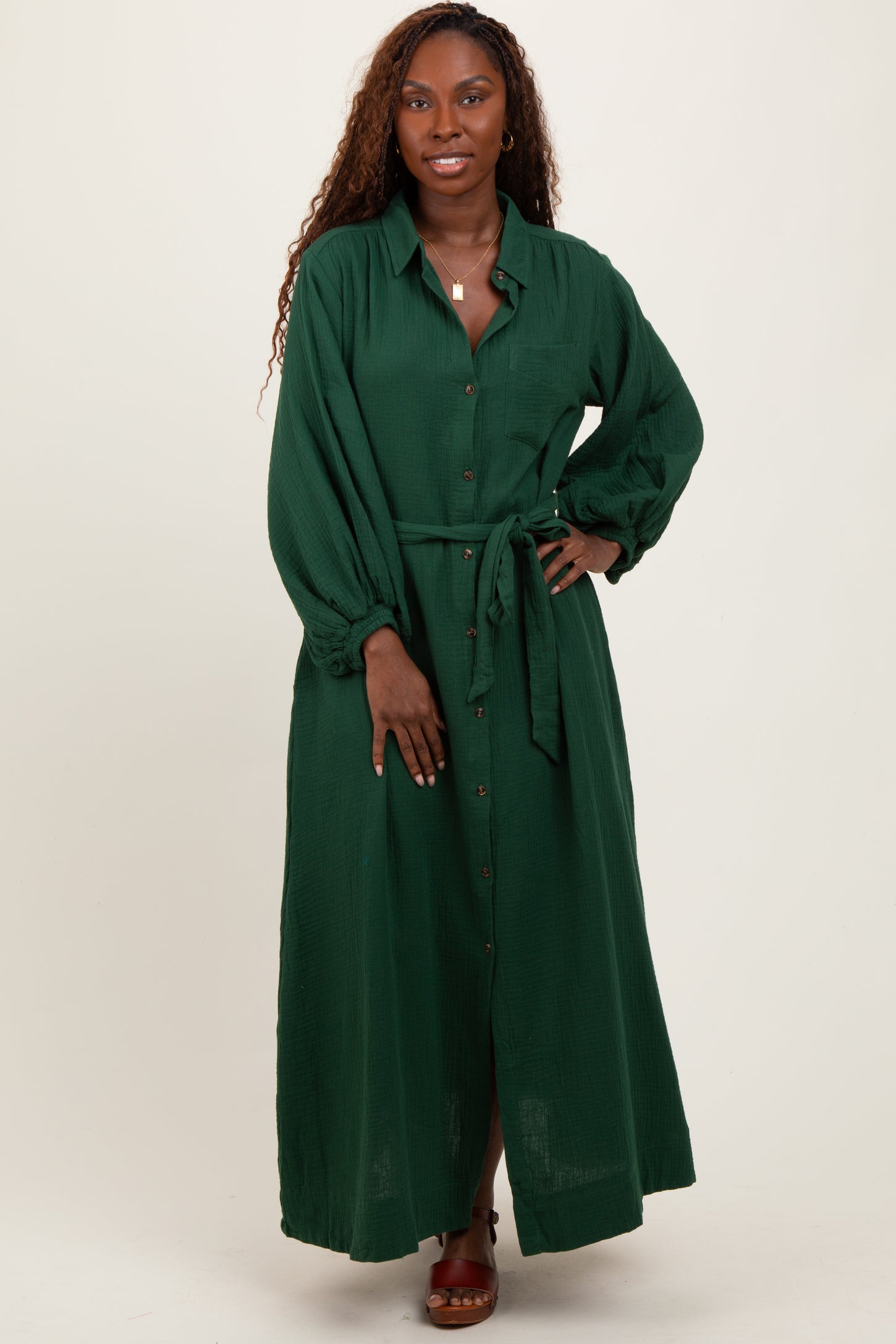 Dark Olive Gauze Belted Shirt Maternity Midi Dress PinkBlush Dark Olive Gauze Belted Shirt Maternity Midi Dress PinkBlush