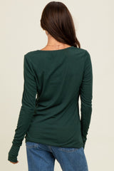 Forest Green Button Front Long Sleeve Top