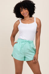 Mint Striped Round Hem Drawstring Shorts