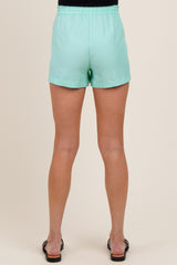 Mint Striped Round Hem Drawstring Maternity Shorts