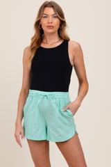 Mint Striped Round Hem Drawstring Maternity Shorts