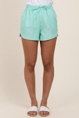 Mint Striped Round Hem Drawstring Shorts