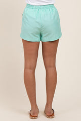 Mint Striped Round Hem Drawstring Shorts