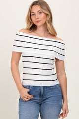 White Striped Off The Shoulder Sweater Top